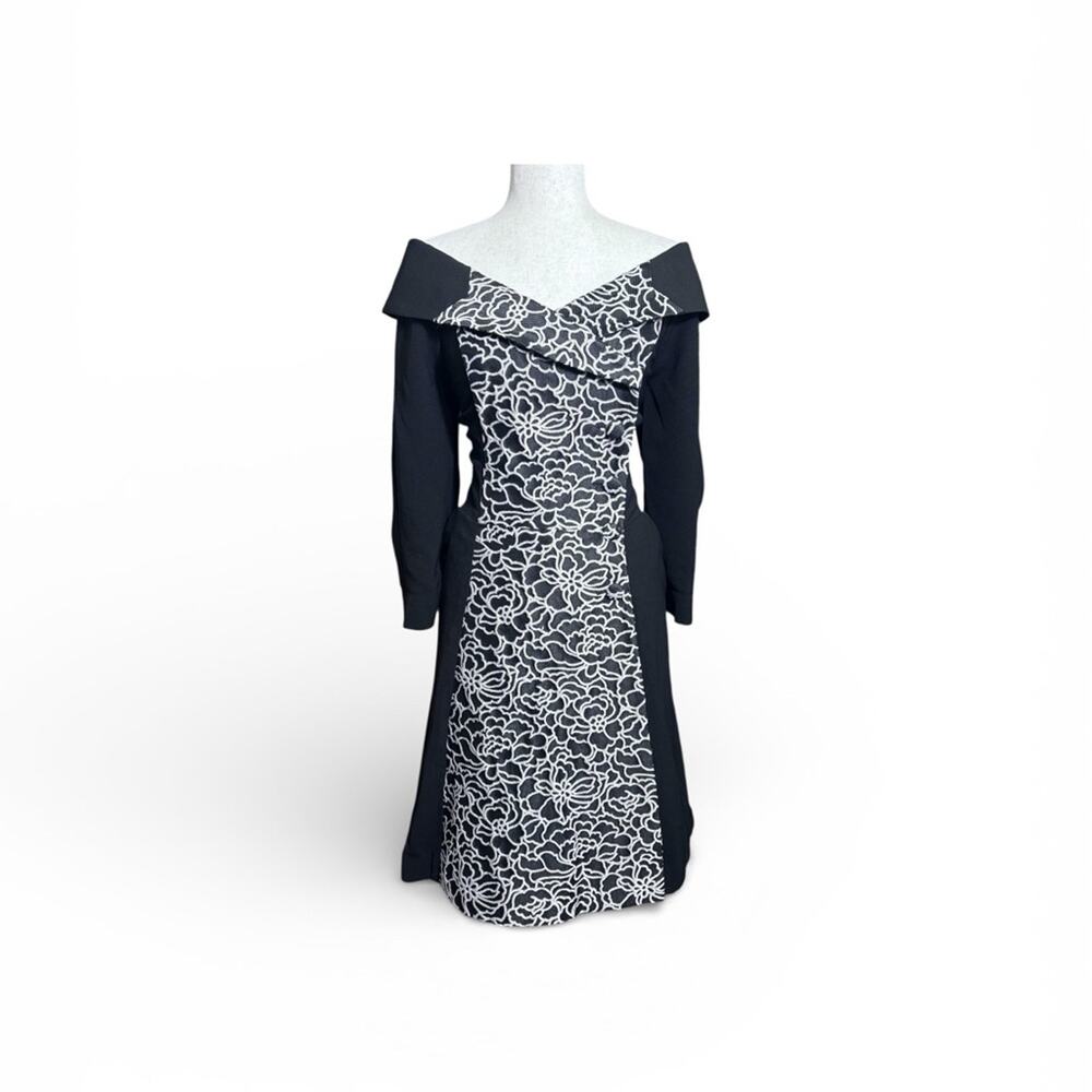 Doncaster Black and White Abstract Design Long Sleeve Dress Size 10 T8